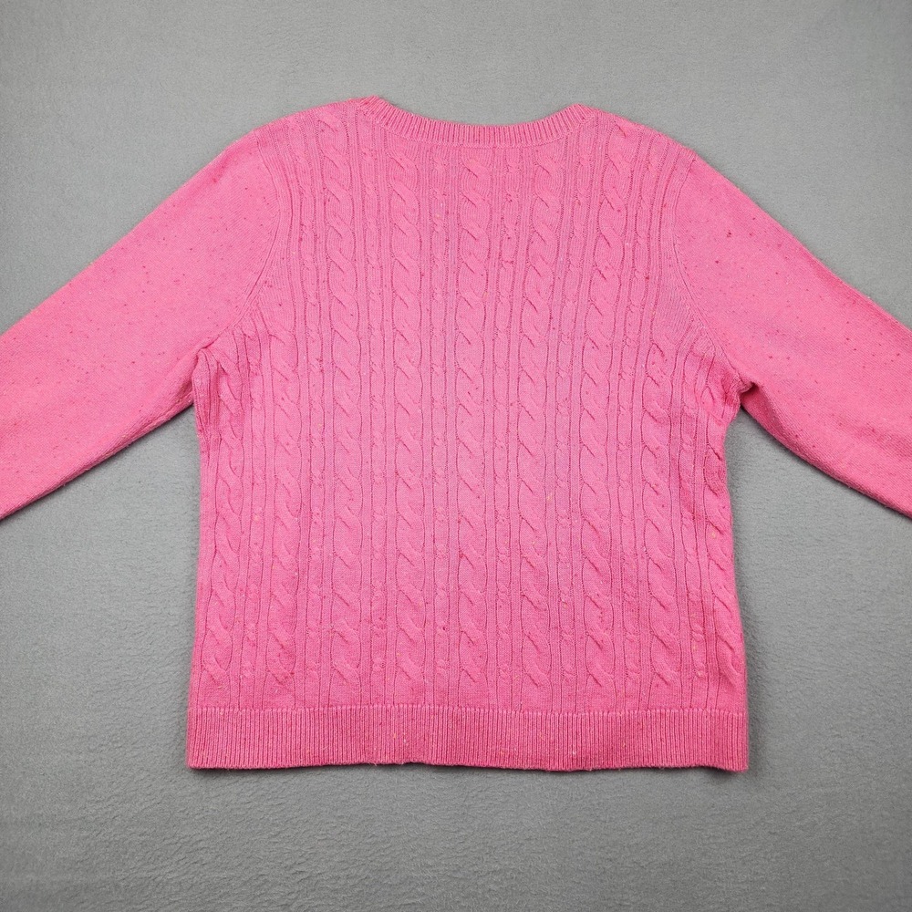 Talbots Sweater Womens XL Pink Confetti Cable Knit Crewneck Button Cuff Pullover - Picture 10 of 11
